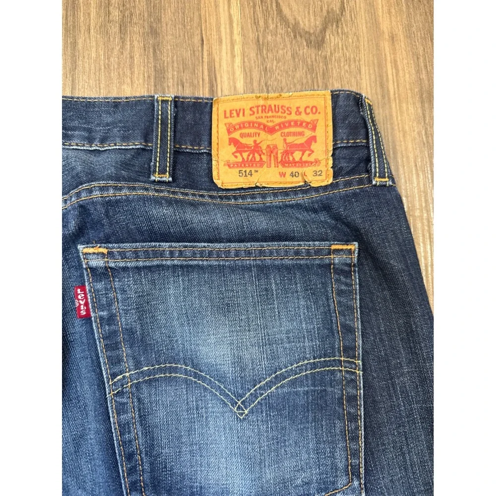Levis 514 Straight Fit Jeans Mens 40x32‎ Blue Dark Wash Denim Classic Pants